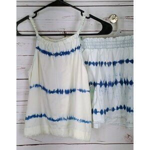 Tie-Dye White & Blue Sleeveless Top And Elastic Waist Shorts Set Girls Size 8